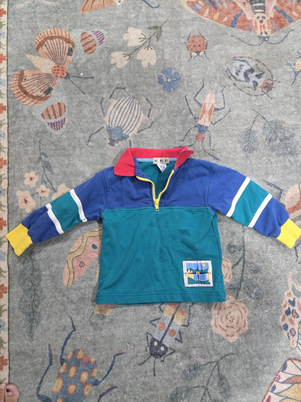 Vintage Gymboree Teal, Blue, Pink & Yellow Colorblock Zip Pullover